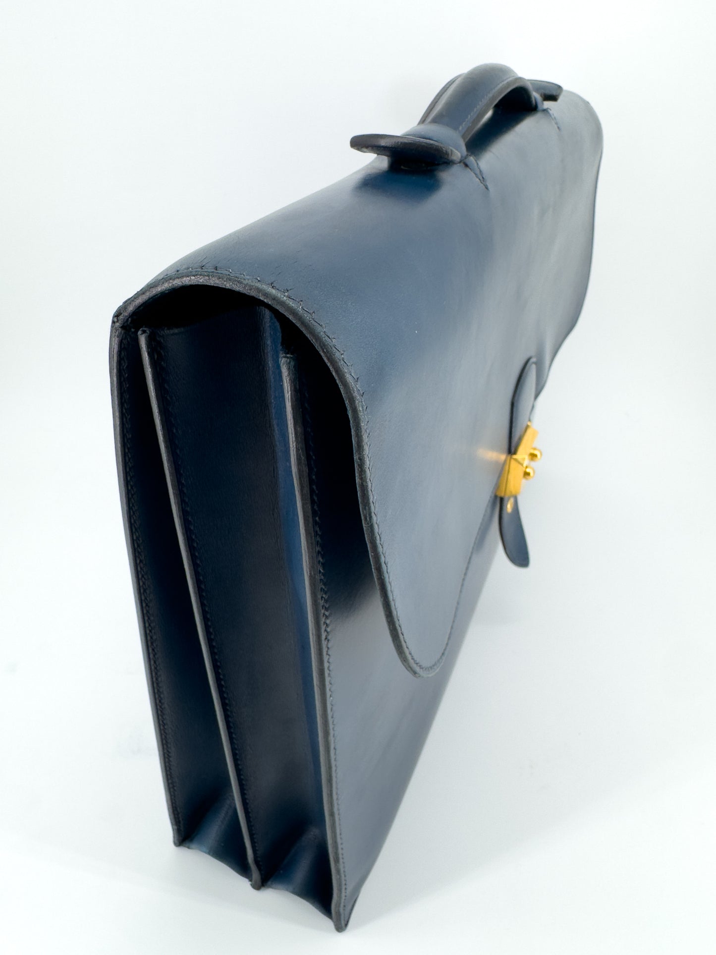 Sac à dépêches Hermès en cuir box bleu marine
