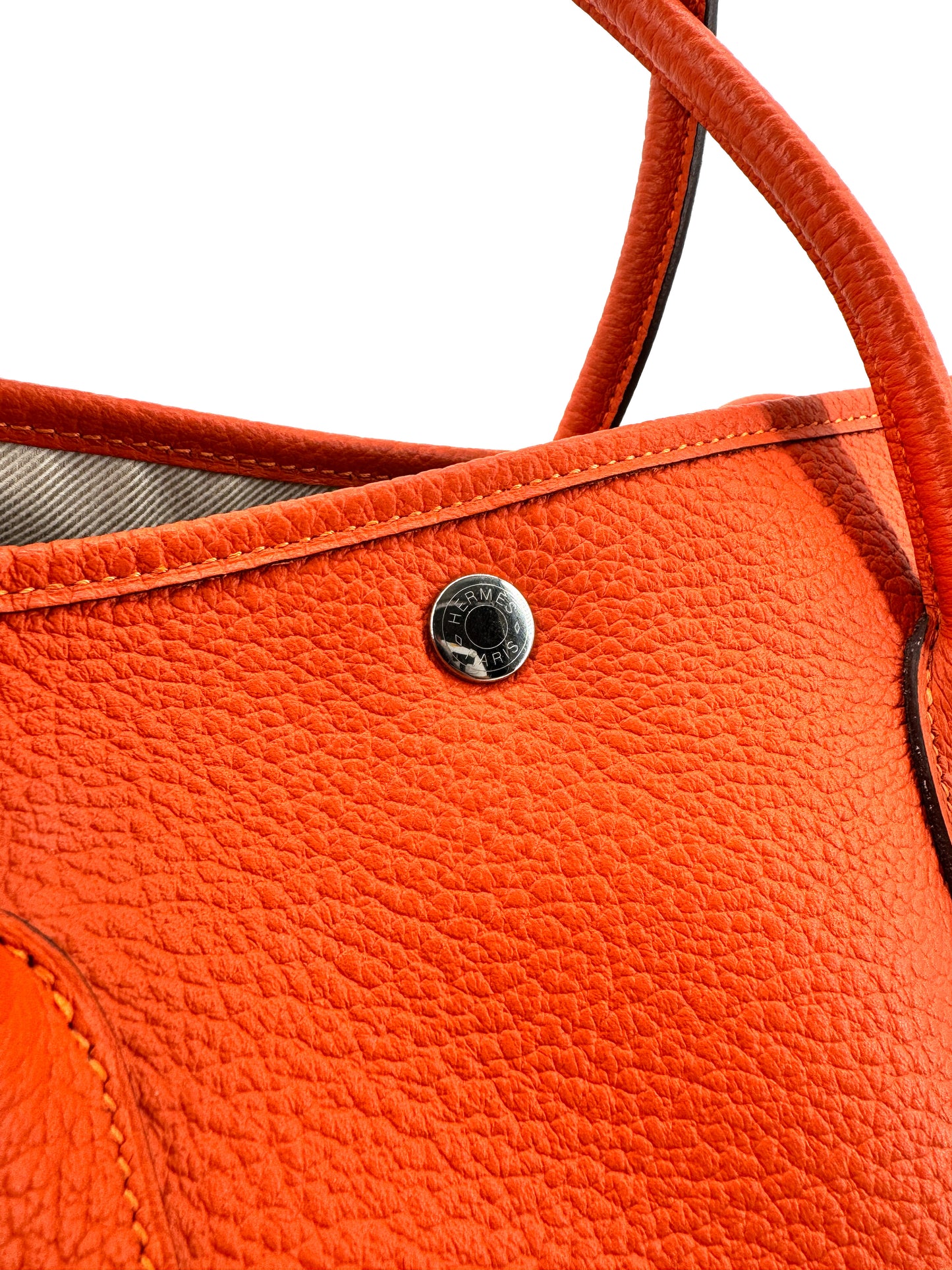 Hermès Garden Party 36 en cuir Clémence orange – L’élégance du cabas iconique au format généreux