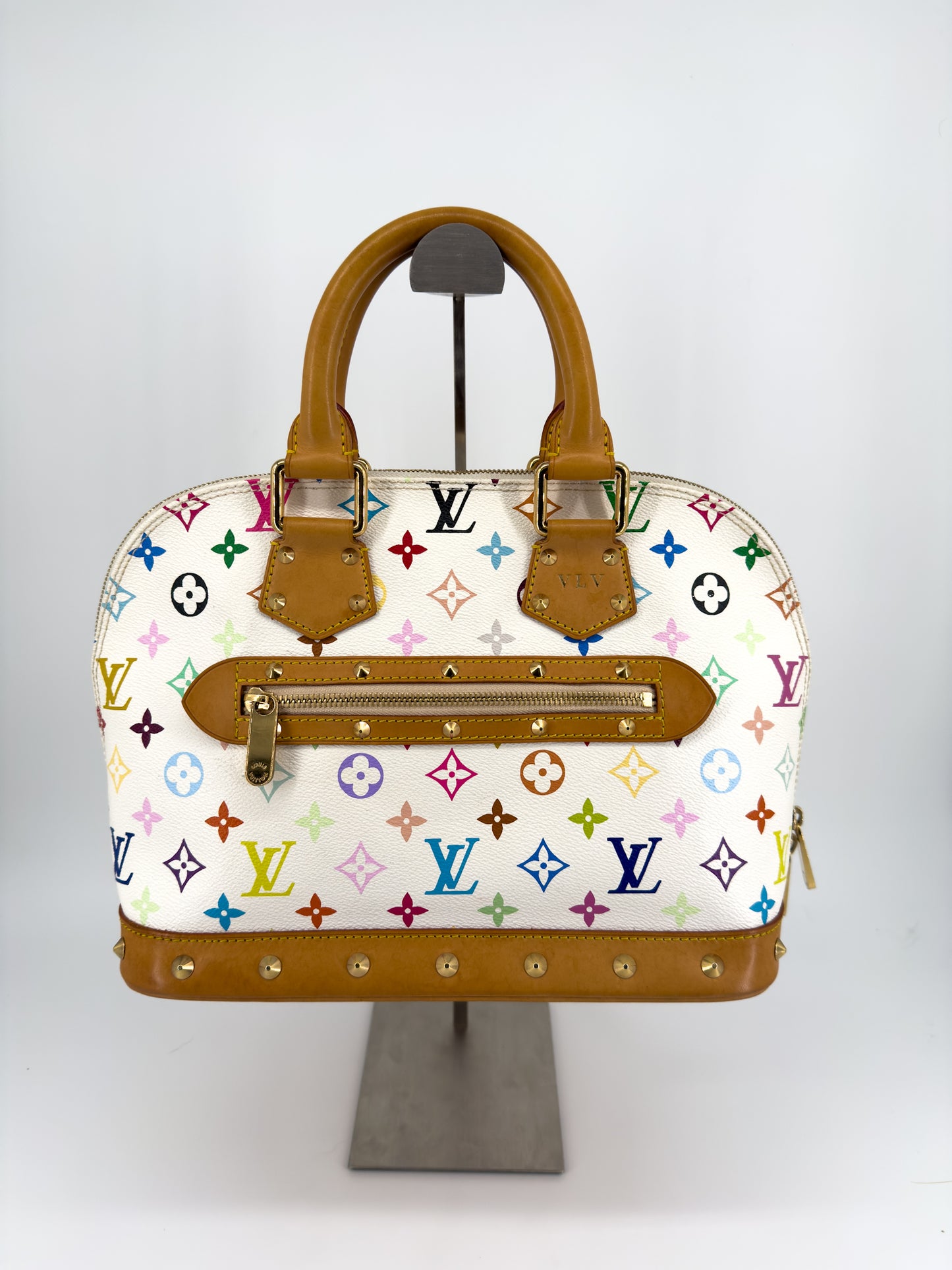 Louis Vuitton Alma Multicolore par Takashi Murakami — Toile Monogram Blanc, Cuir Naturel Clouté, Édition 2004