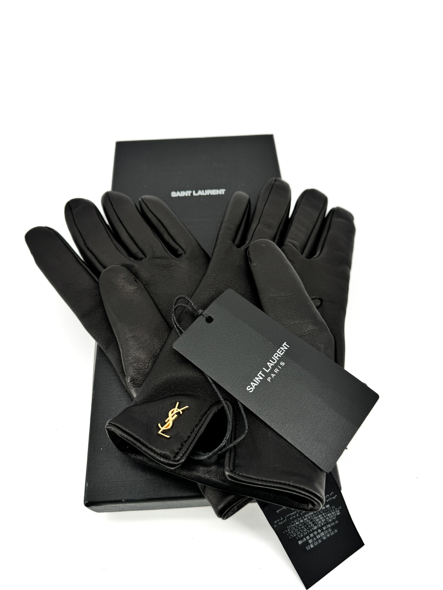 Gants Yves Saint Laurent en cuir noir – Élégance intemporelle et raffinement parisien