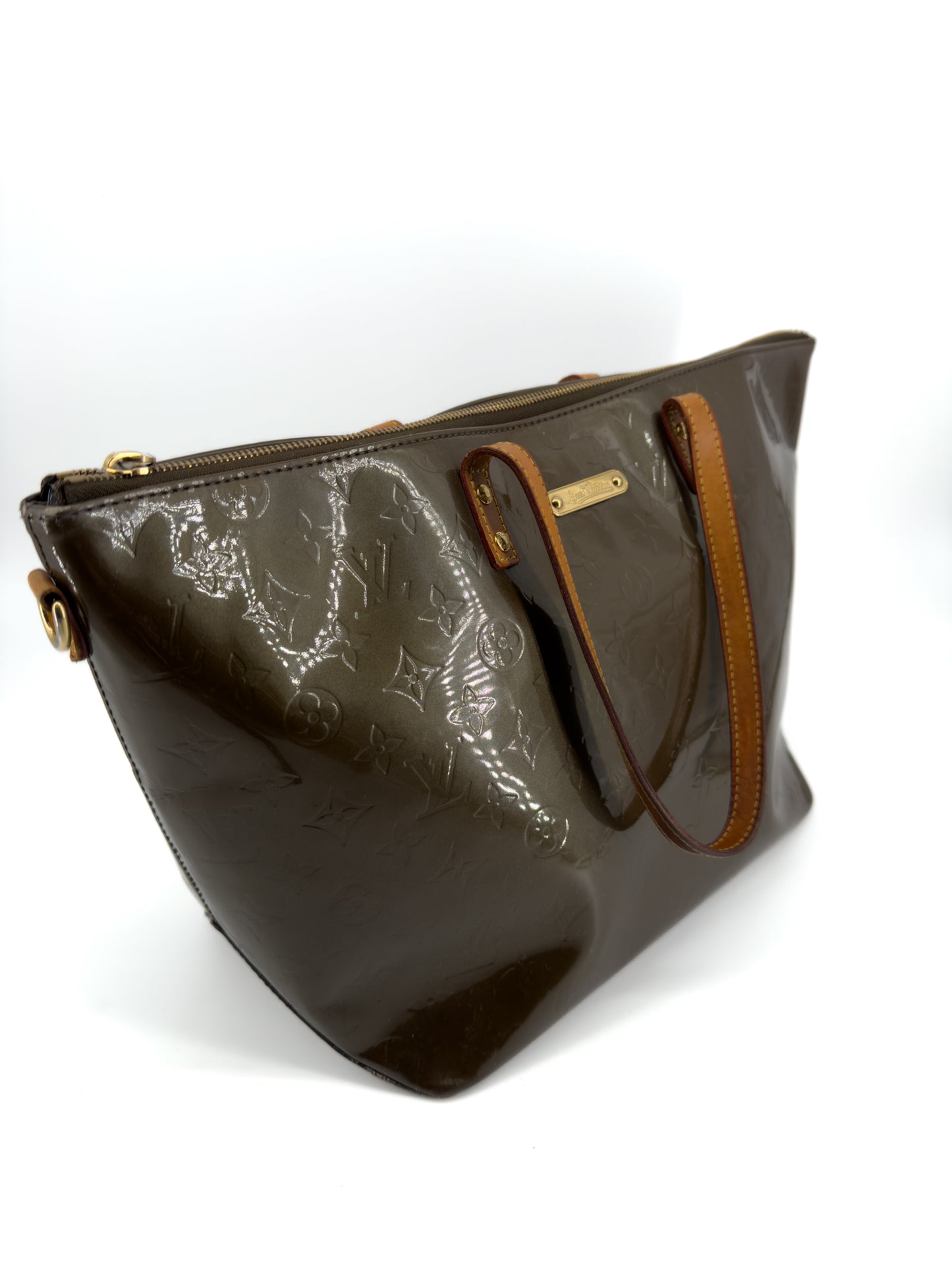 Sac Louis Vuitton Bellevue PM en cuir verni Monogram marron