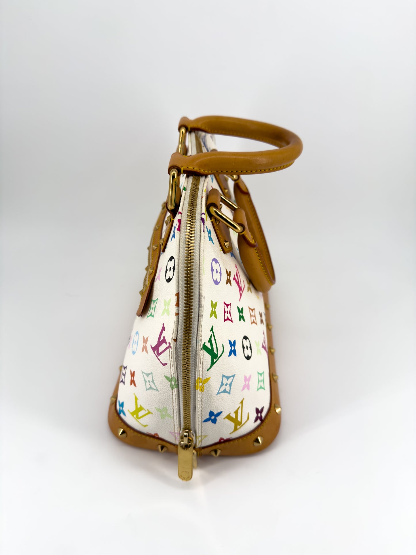 Louis Vuitton Alma Multicolore par Takashi Murakami — Toile Monogram Blanc, Cuir Naturel Clouté, Édition 2004