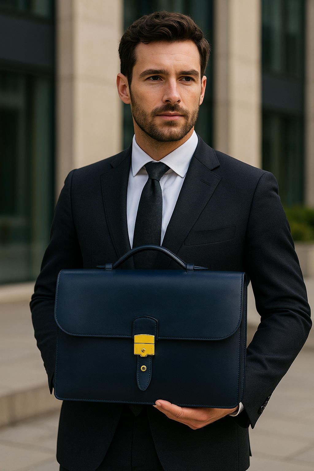 Sac à dépêches Hermès en cuir box bleu marine
