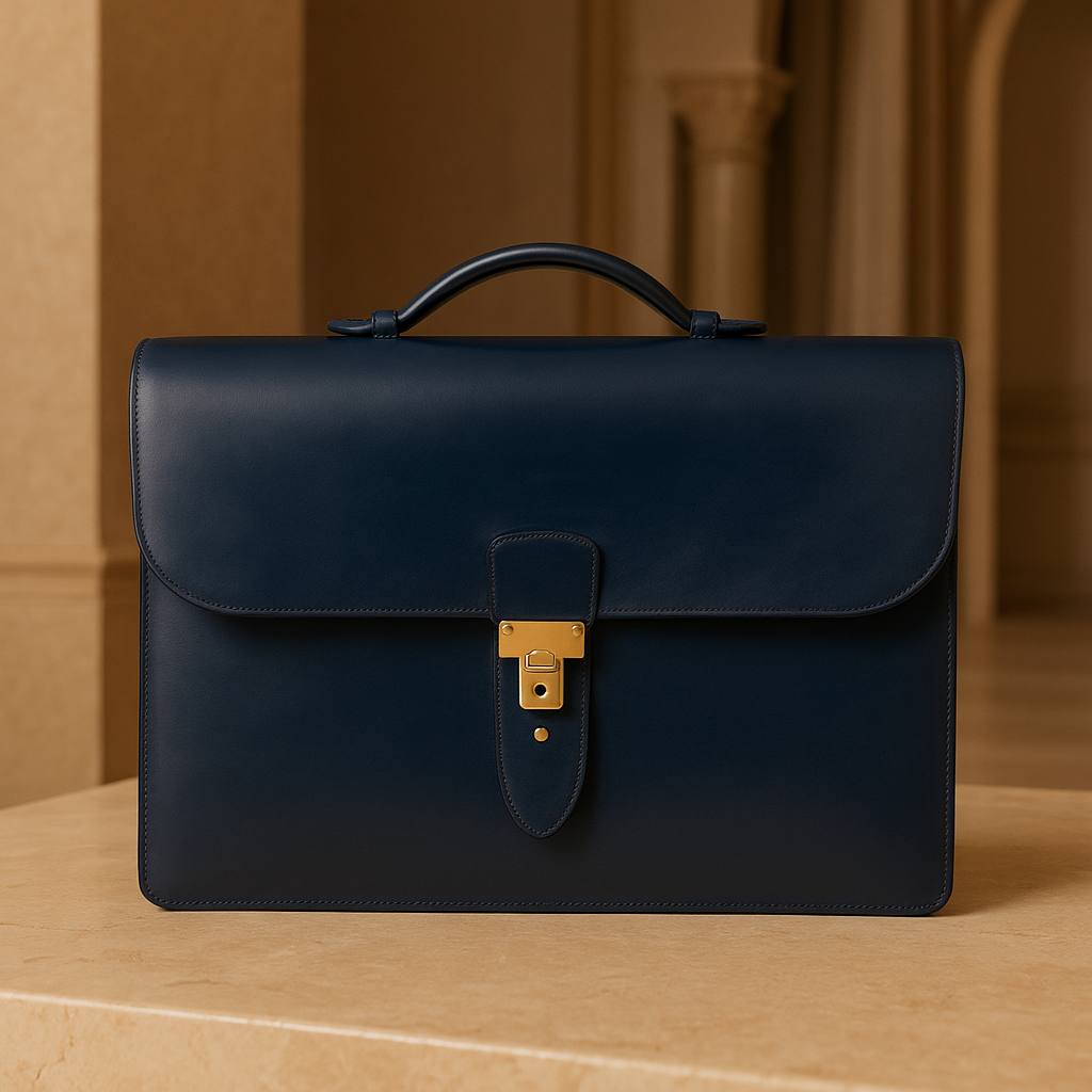 Sac à dépêches Hermès en cuir box bleu marine
