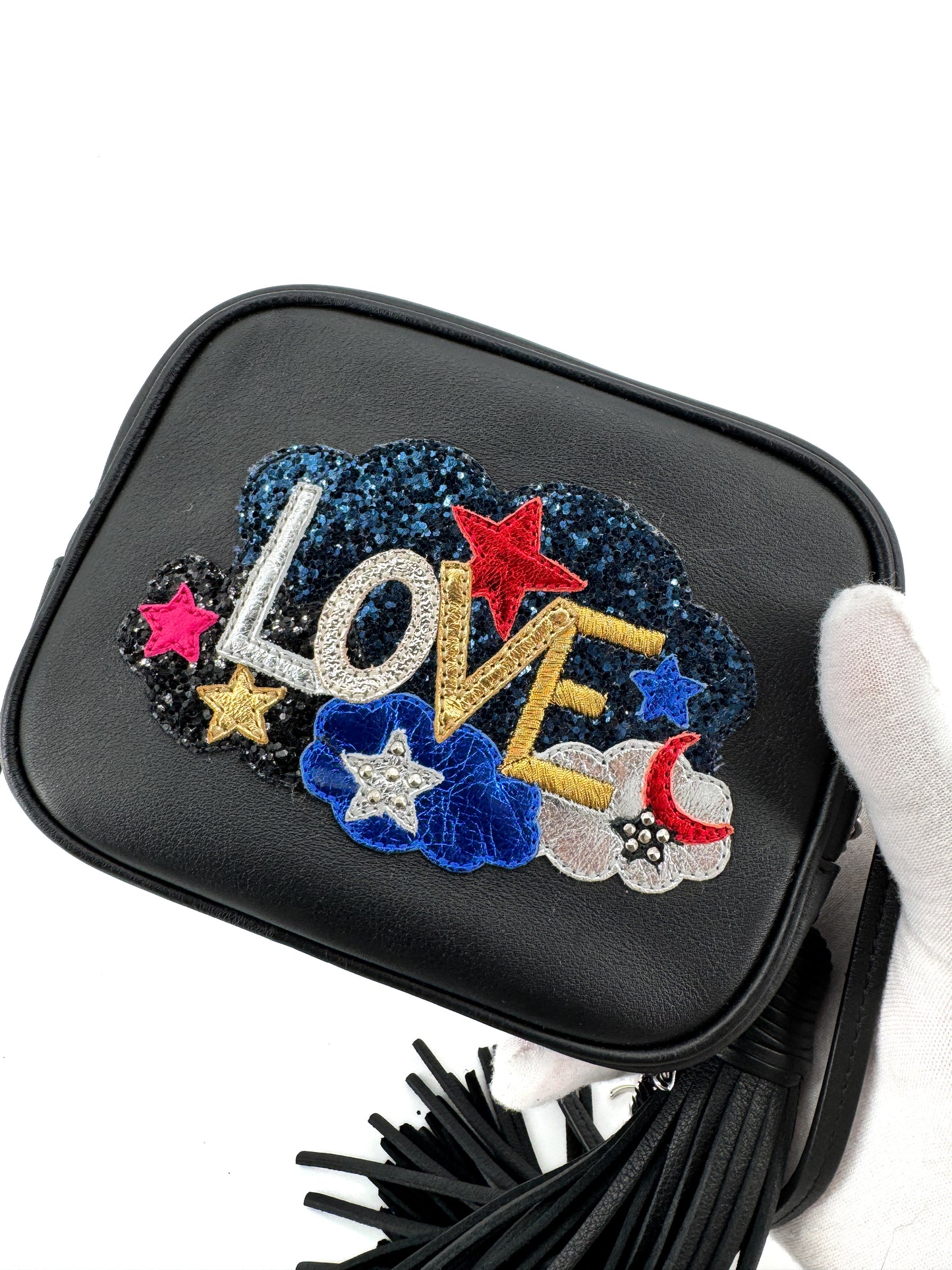 Sac Saint Laurent Blogger « Love » – Édition limitée en cuir noir brodé