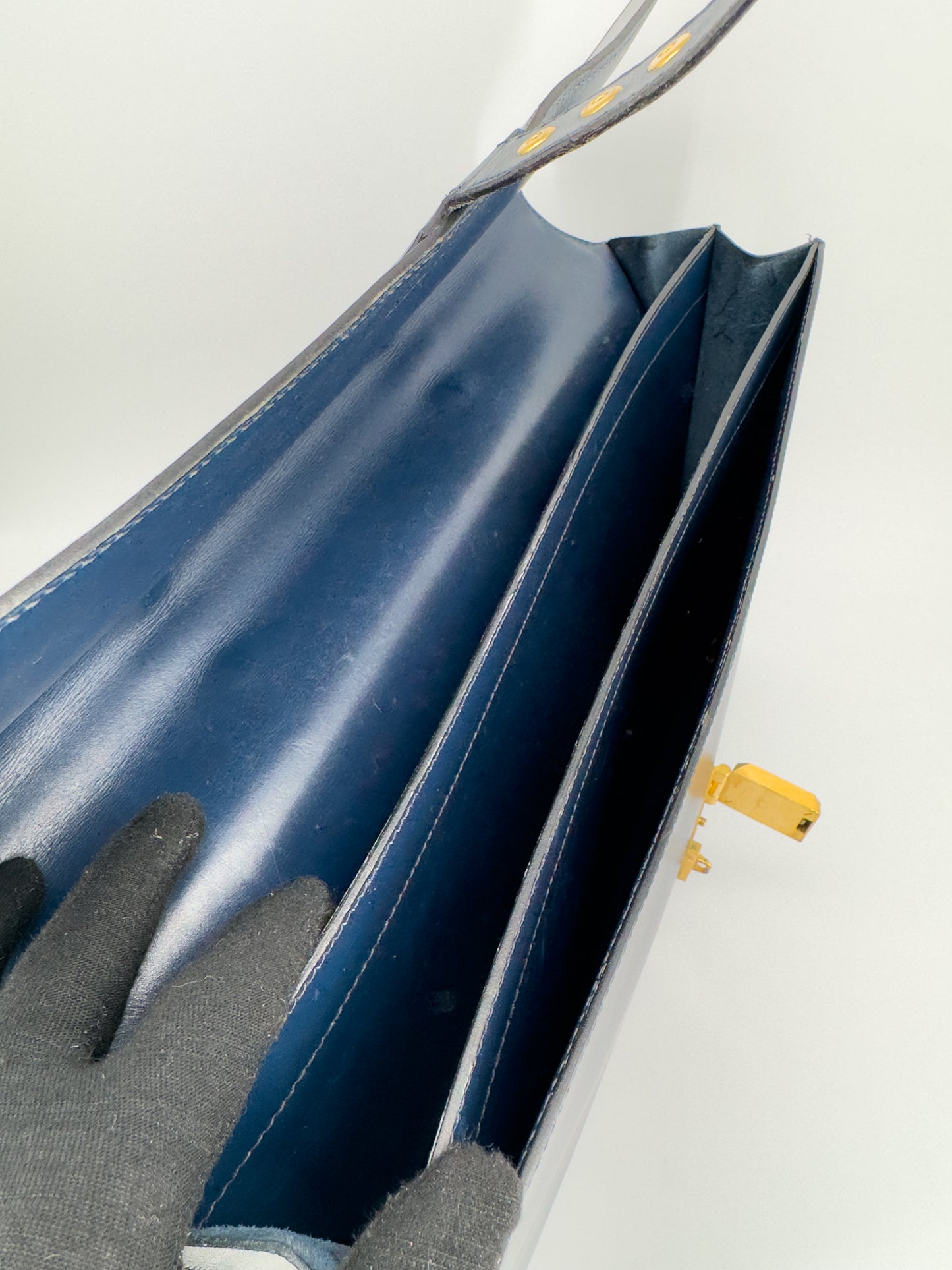 Sac à dépêches Hermès en cuir box bleu marine