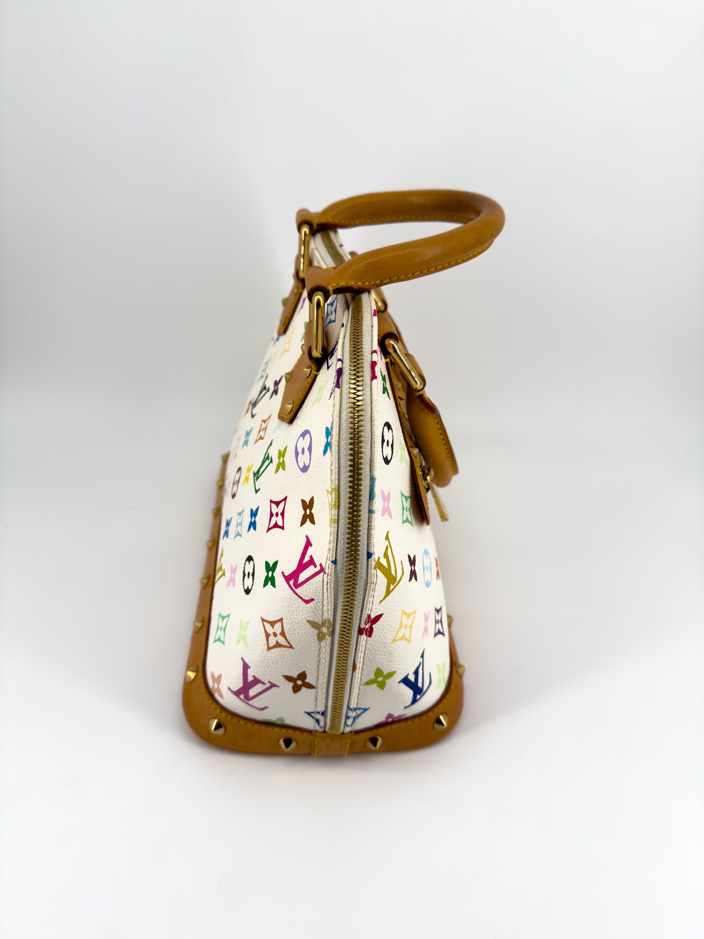 Louis Vuitton Alma Multicolore par Takashi Murakami — Toile Monogram Blanc, Cuir Naturel Clouté, Édition 2004