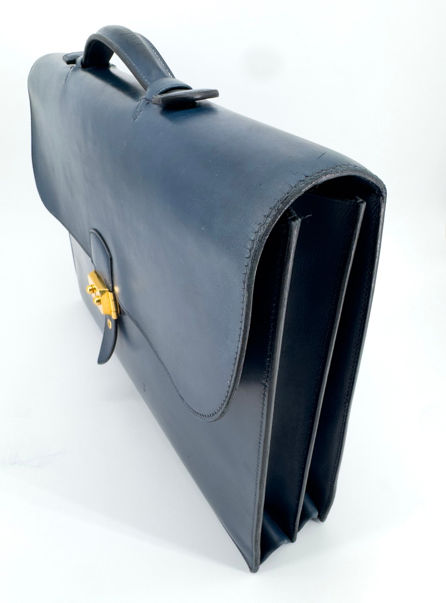 Sac à dépêches Hermès en cuir box bleu marine