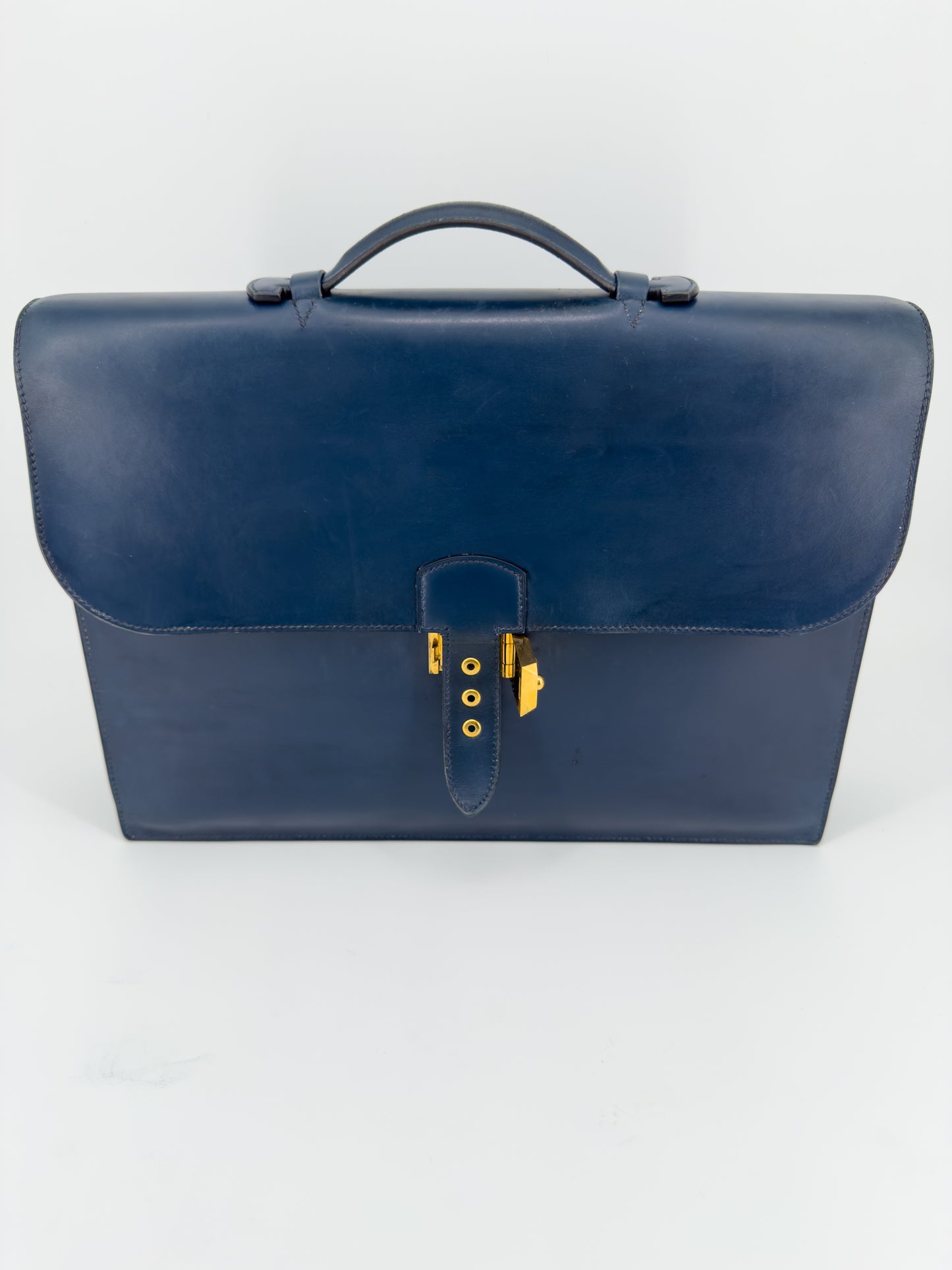 Sac à dépêches Hermès en cuir box bleu marine