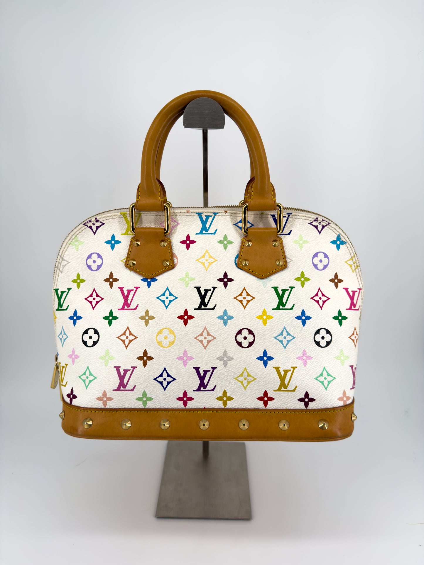 Louis Vuitton Alma Multicolore par Takashi Murakami — Toile Monogram Blanc, Cuir Naturel Clouté, Édition 2004