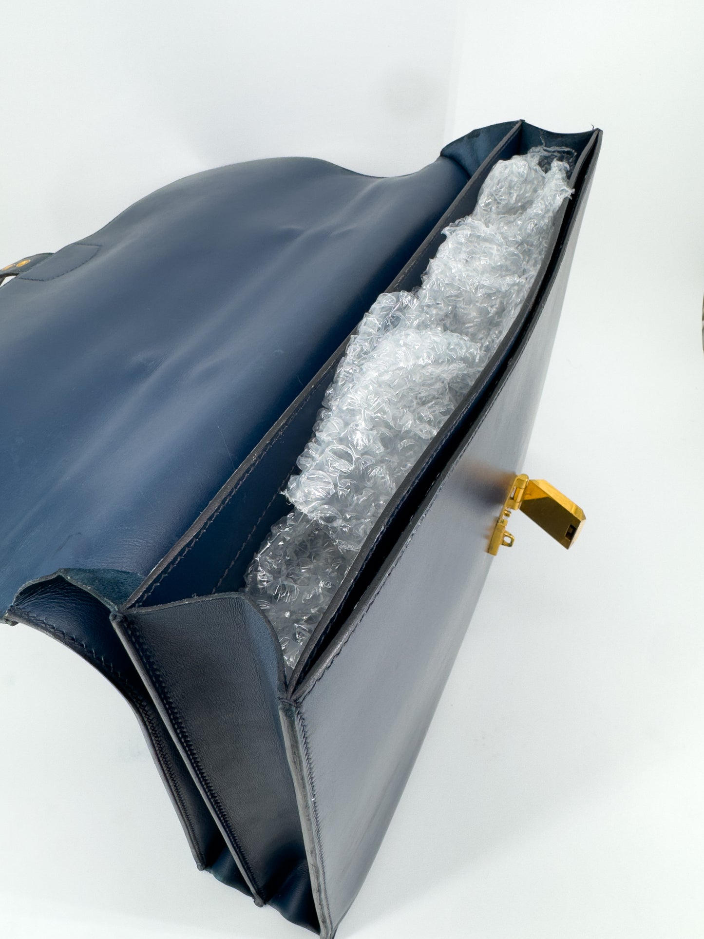 Sac à dépêches Hermès en cuir box bleu marine