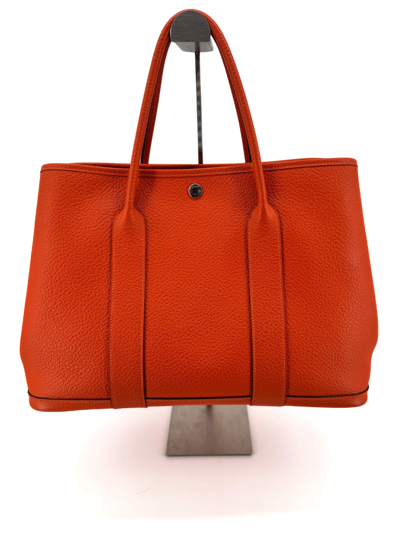 Hermès Garden Party 36 en cuir Clémence orange – L’élégance du cabas iconique au format généreux