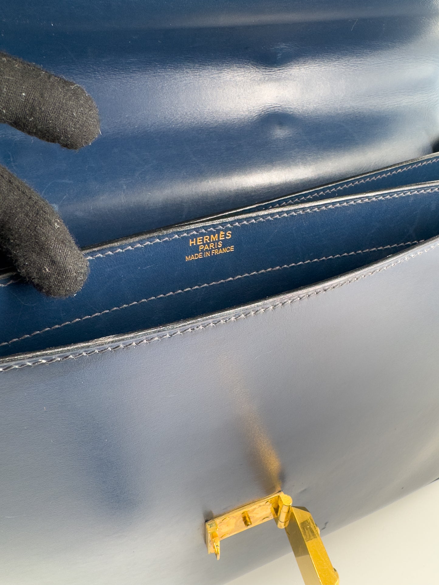 Sac à dépêches Hermès en cuir box bleu marine