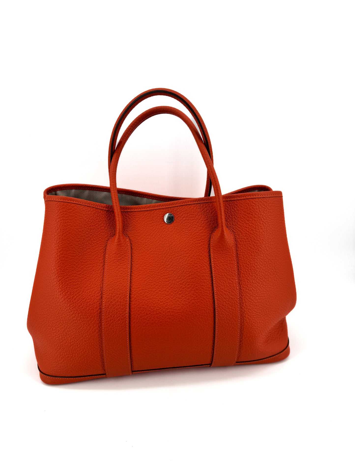 Hermès Garden Party 36 en cuir Clémence orange – L’élégance du cabas iconique au format généreux