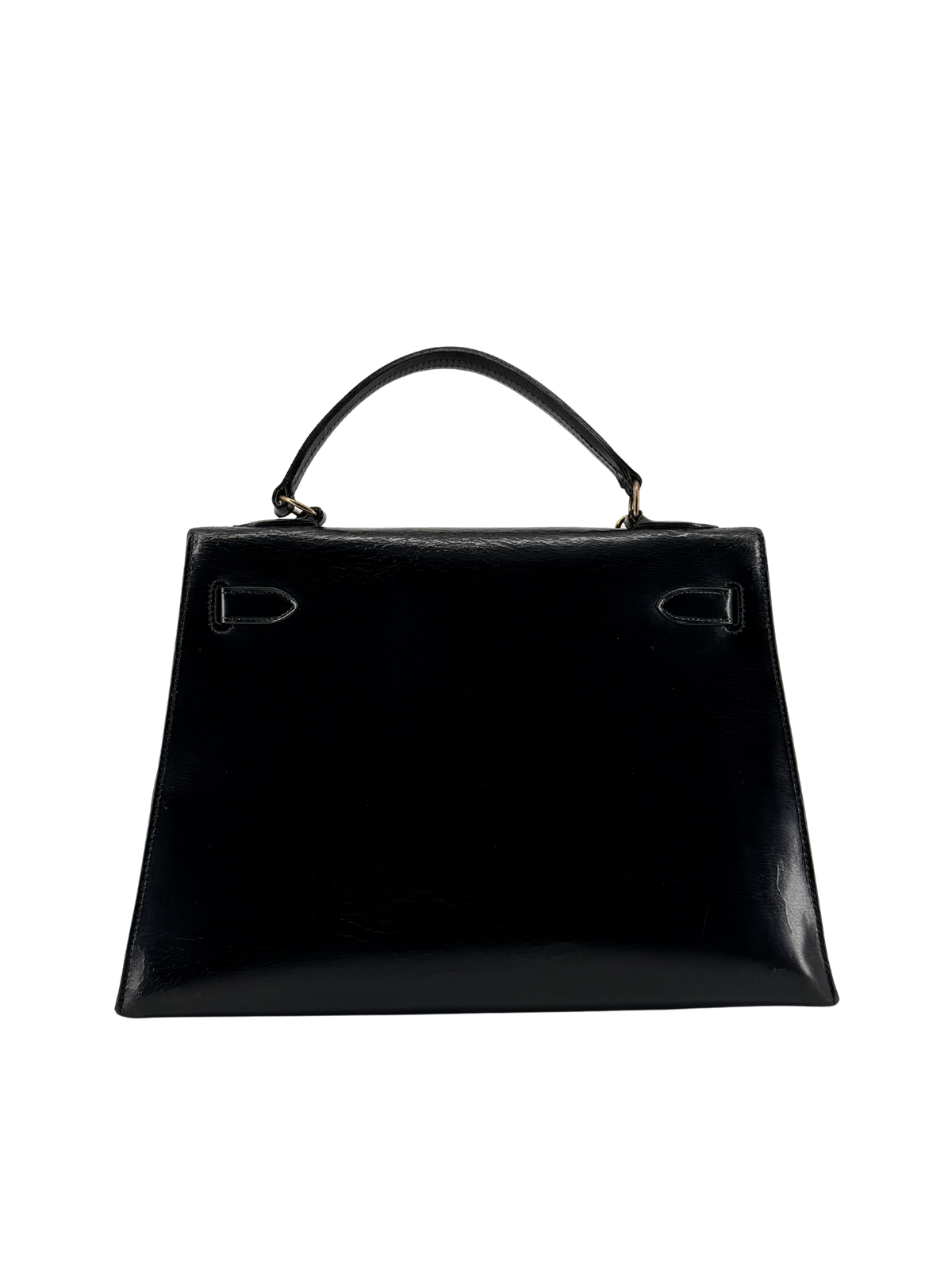 Sac Hermès Kelly 32 Sellier Vintage 1966 en Cuir Box Calf Noir, Garniture Plaquée Or — Pièce de collection historique
