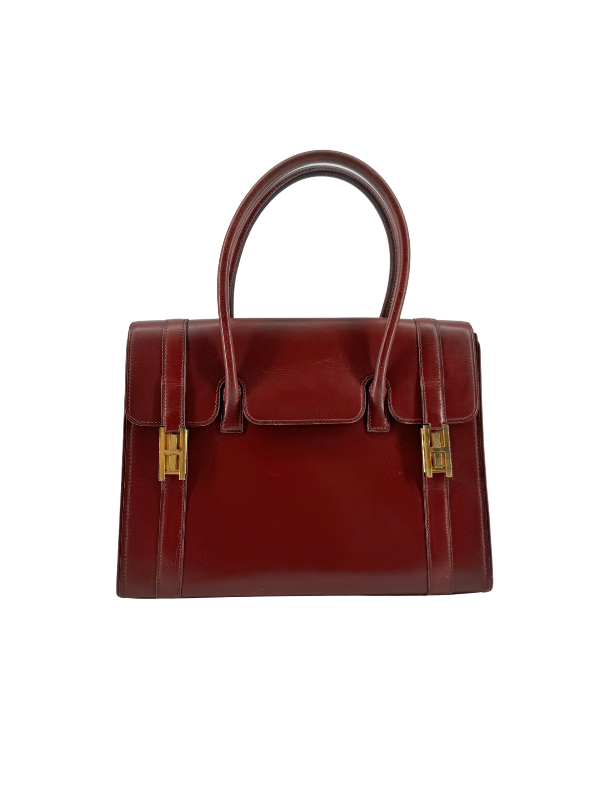 Sac Hermès Drag 27 Vintage Circa 1970 en Cuir Box Rouge, Doublure Chèvre Rouge, Bijouterie Plaquée Or — Pièce expertisée