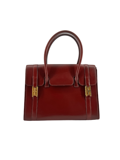 Sac Hermès Drag 27 Vintage Circa 1970 en Cuir Box Rouge, Doublure Chèvre Rouge, Bijouterie Plaquée Or — Pièce expertisée