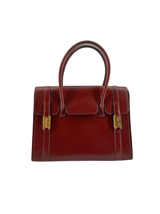 Sac Hermès Drag 27 Vintage Circa 1970 en Cuir Box Rouge, Doublure Chèvre Rouge, Bijouterie Plaquée Or — Pièce expertisée