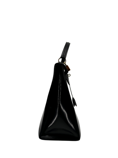 Sac Hermès Kelly 32 Sellier Vintage 1966 en Cuir Box Calf Noir, Garniture Plaquée Or — Pièce de collection historique