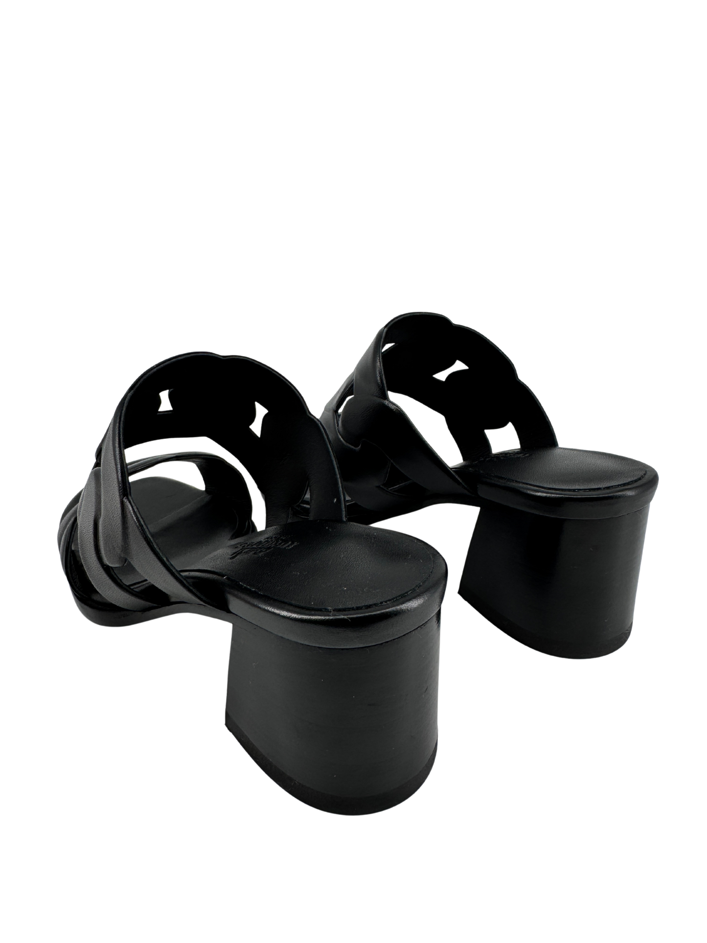 Hermès — Sandales Gaby 60 en nappa noir, motifs Chaîne Gourmette & Chaîne Torsade, talon 6 cm (Made in Italy)