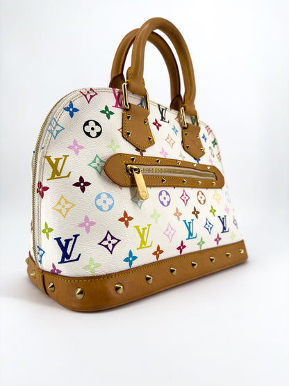 Louis Vuitton Alma Multicolore par Takashi Murakami — Toile Monogram Blanc, Cuir Naturel Clouté, Édition 2004