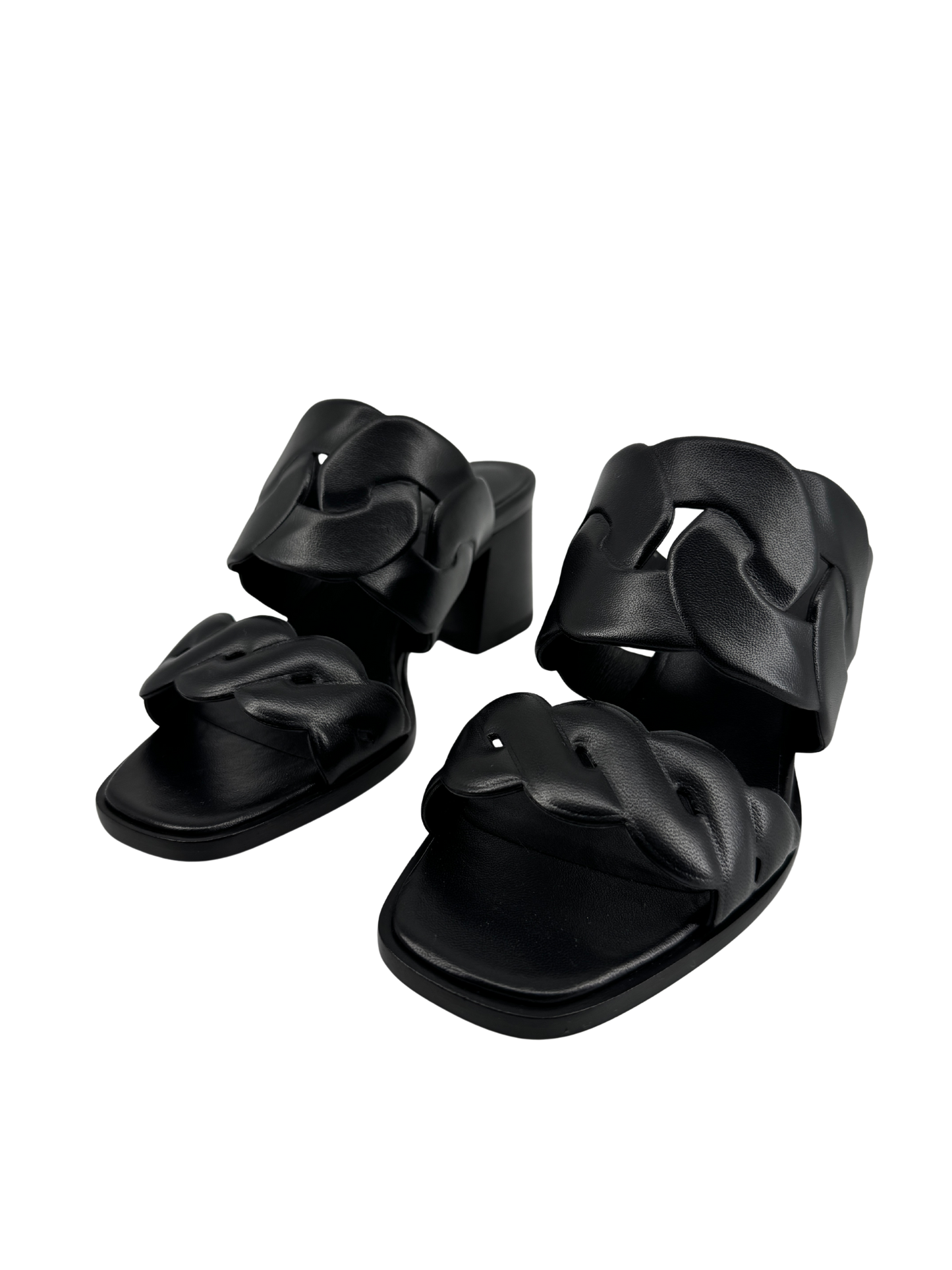 Hermès — Sandales Gaby 60 en nappa noir, motifs Chaîne Gourmette & Chaîne Torsade, talon 6 cm (Made in Italy)