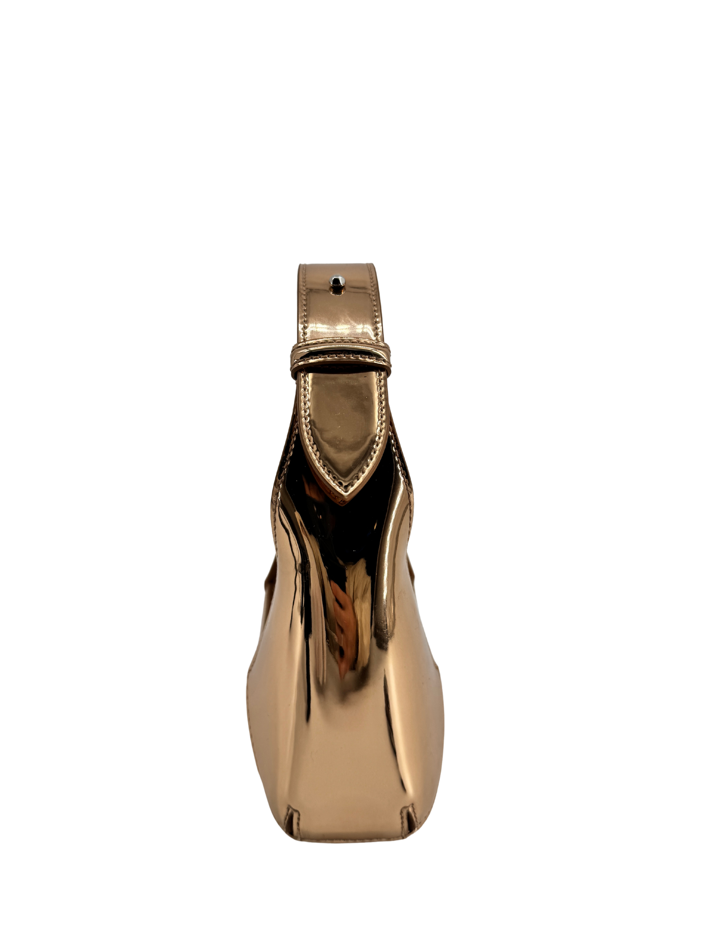 Alexander McQueen – The Jewelled Hobo en cuir miroir doré, poignée bijou “Skull Four Ring” & chaîne