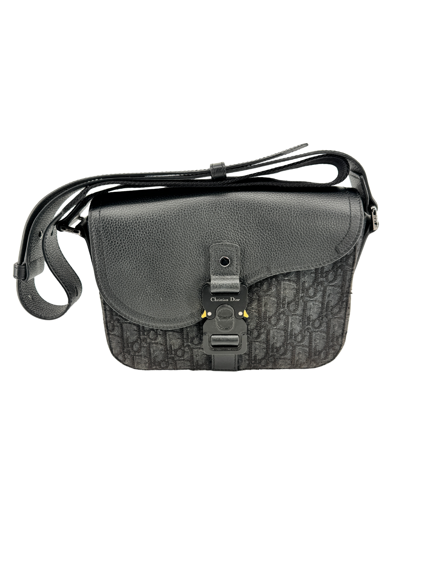 Sac Messenger à rabat Saddle Small Dior — toile jacquard Dior Oblique noire & cuir de veau grainé noir