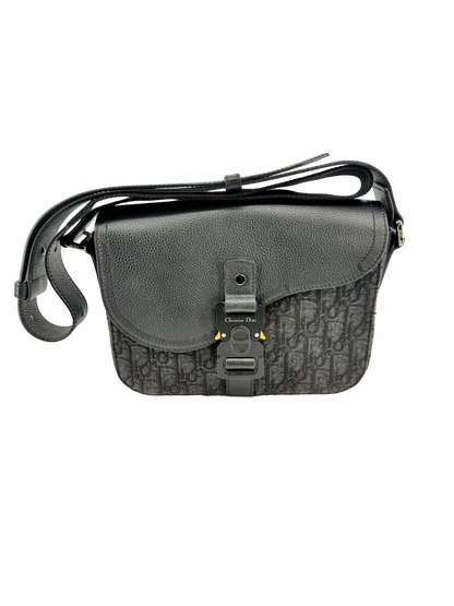 Sac Messenger à rabat Saddle Small Dior — toile jacquard Dior Oblique noire & cuir de veau grainé noir