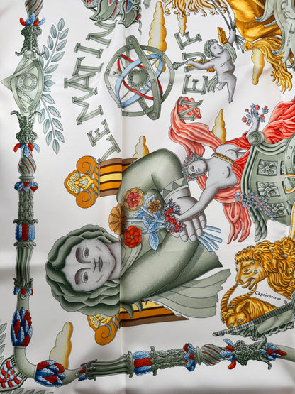 Carré Hermès en soie « Le Matin Neuf » – Éclat mythologique et raffinement intemporel