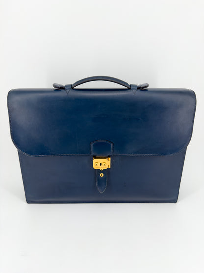Sac à dépêches Hermès en cuir box bleu marine
