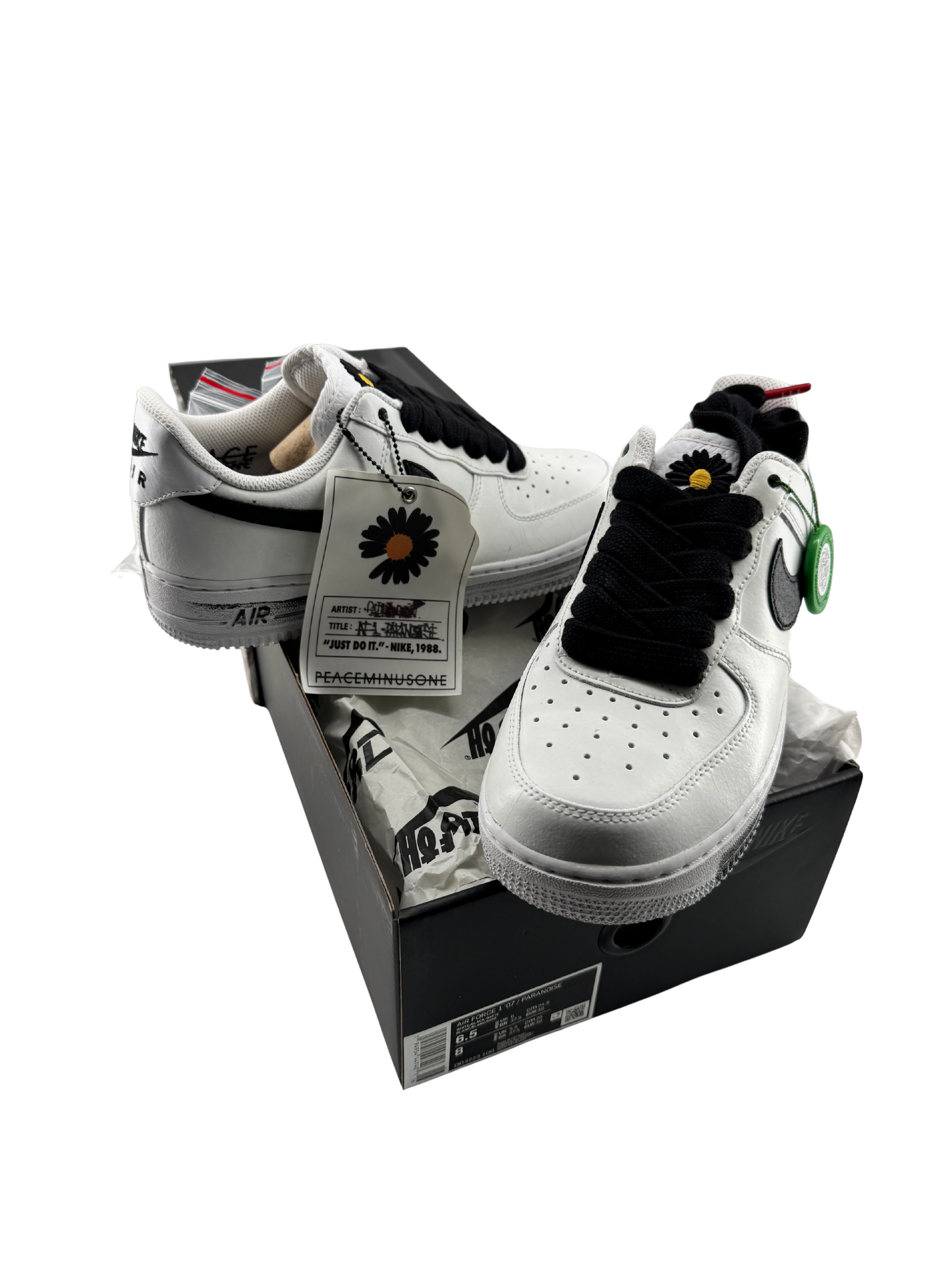 Nike x G-DRAGON (PEACEMINUSONE) — Air Force 1 Low “Para-Noise 2.0” cuir enduit blanc & swoosh noir (2020) | Réf. DD3223-100