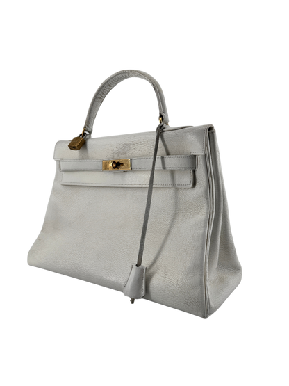 Hermès — Kelly 32 Retourné Vintage Circa 1959, Cuir Box Blanc, Garniture Plaquée Or