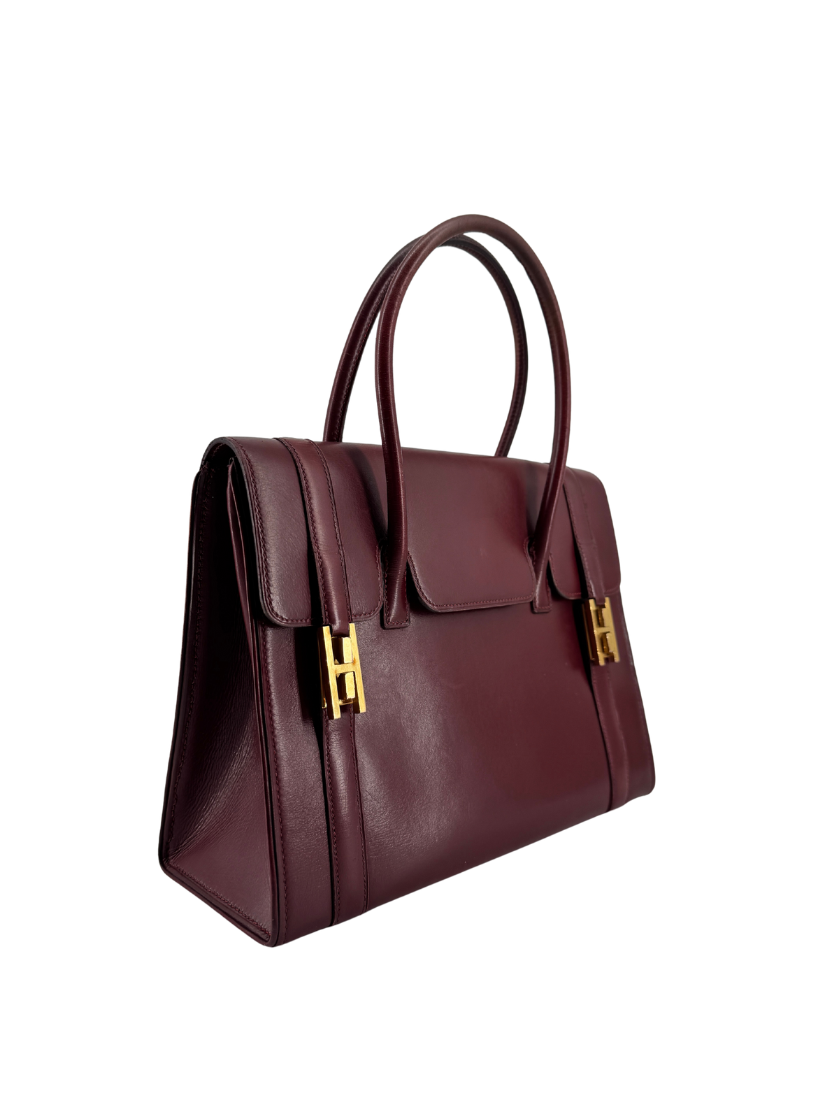 Sac Hermès Drag 27 Vintage Circa 1970 en Cuir Box Rouge, Doublure Chèvre Rouge, Bijouterie Plaquée Or — Pièce expertisée