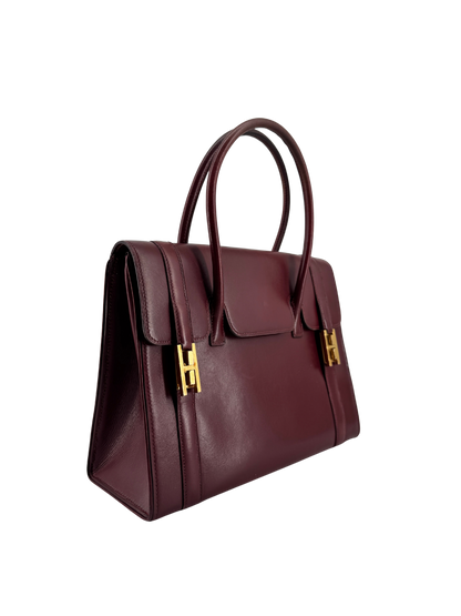 Sac Hermès Drag 27 Vintage Circa 1970 en Cuir Box Rouge, Doublure Chèvre Rouge, Bijouterie Plaquée Or — Pièce expertisée