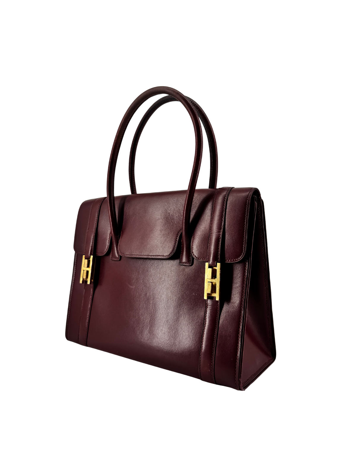 Sac Hermès Drag 27 Vintage Circa 1970 en Cuir Box Rouge, Doublure Chèvre Rouge, Bijouterie Plaquée Or — Pièce expertisée