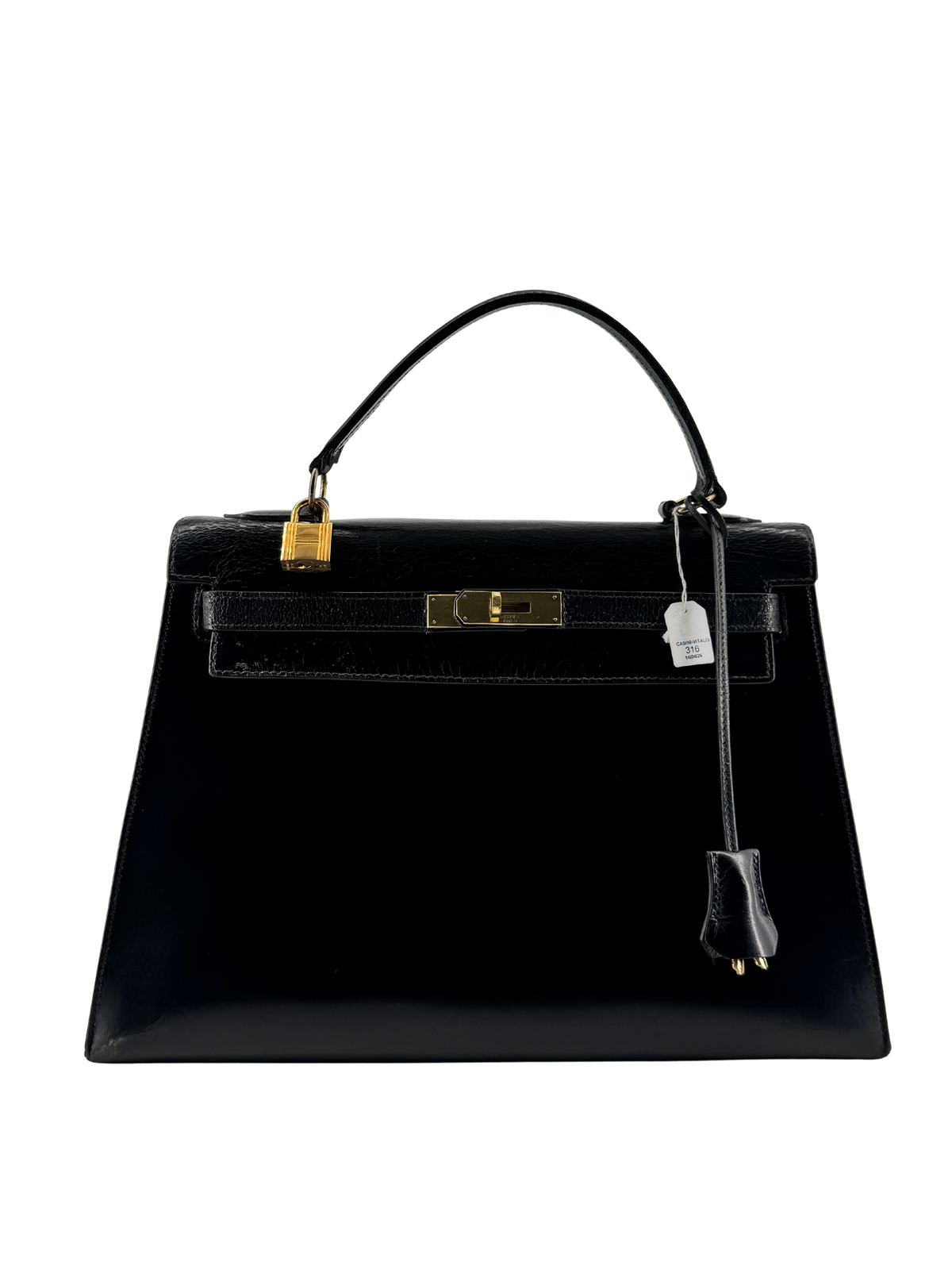 Sac Hermès Kelly 32 Sellier Vintage 1966 en Cuir Box Calf Noir, Garniture Plaquée Or — Pièce de collection historique