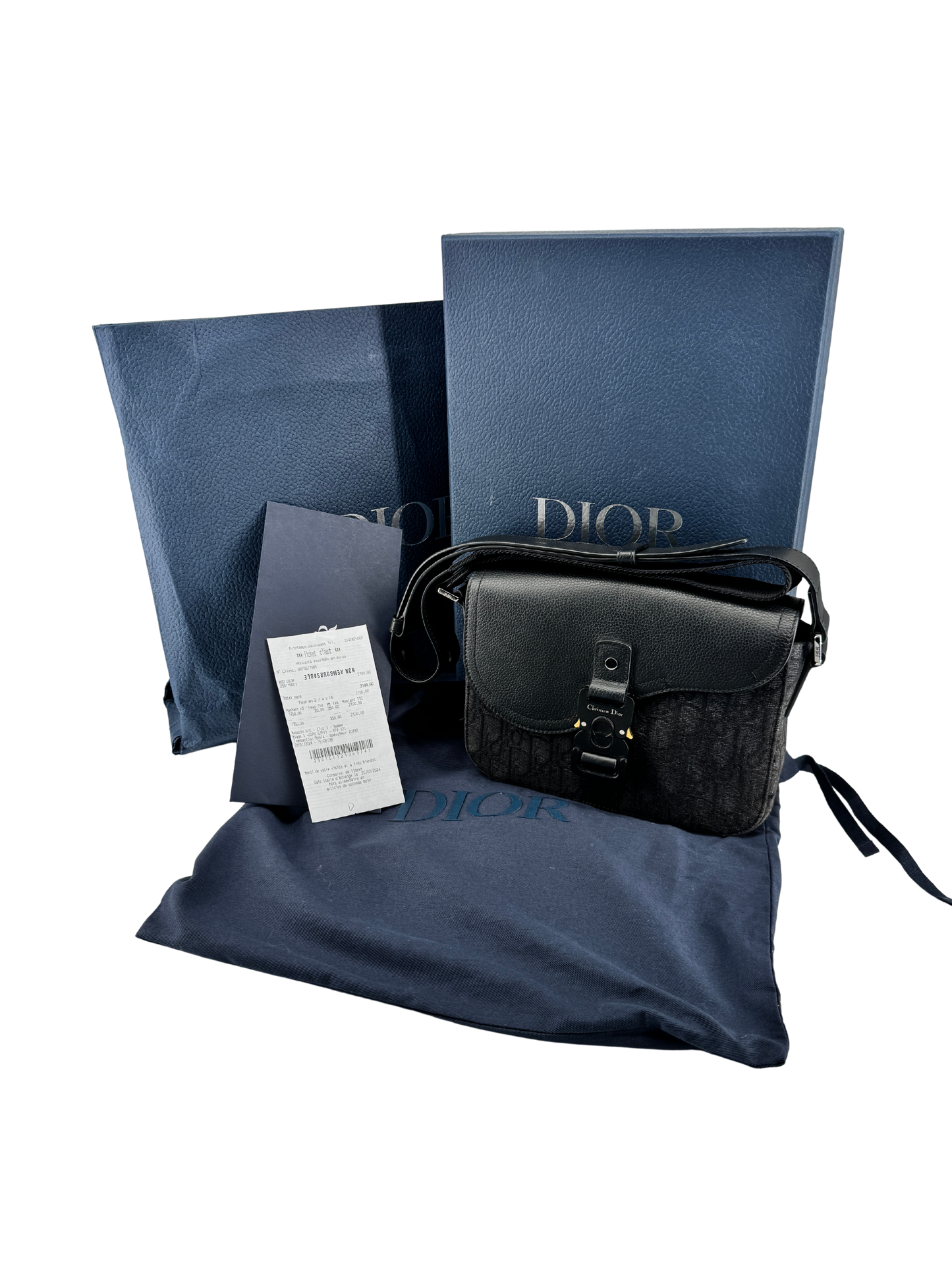 Sac Messenger à rabat Saddle Small Dior — toile jacquard Dior Oblique noire & cuir de veau grainé noir