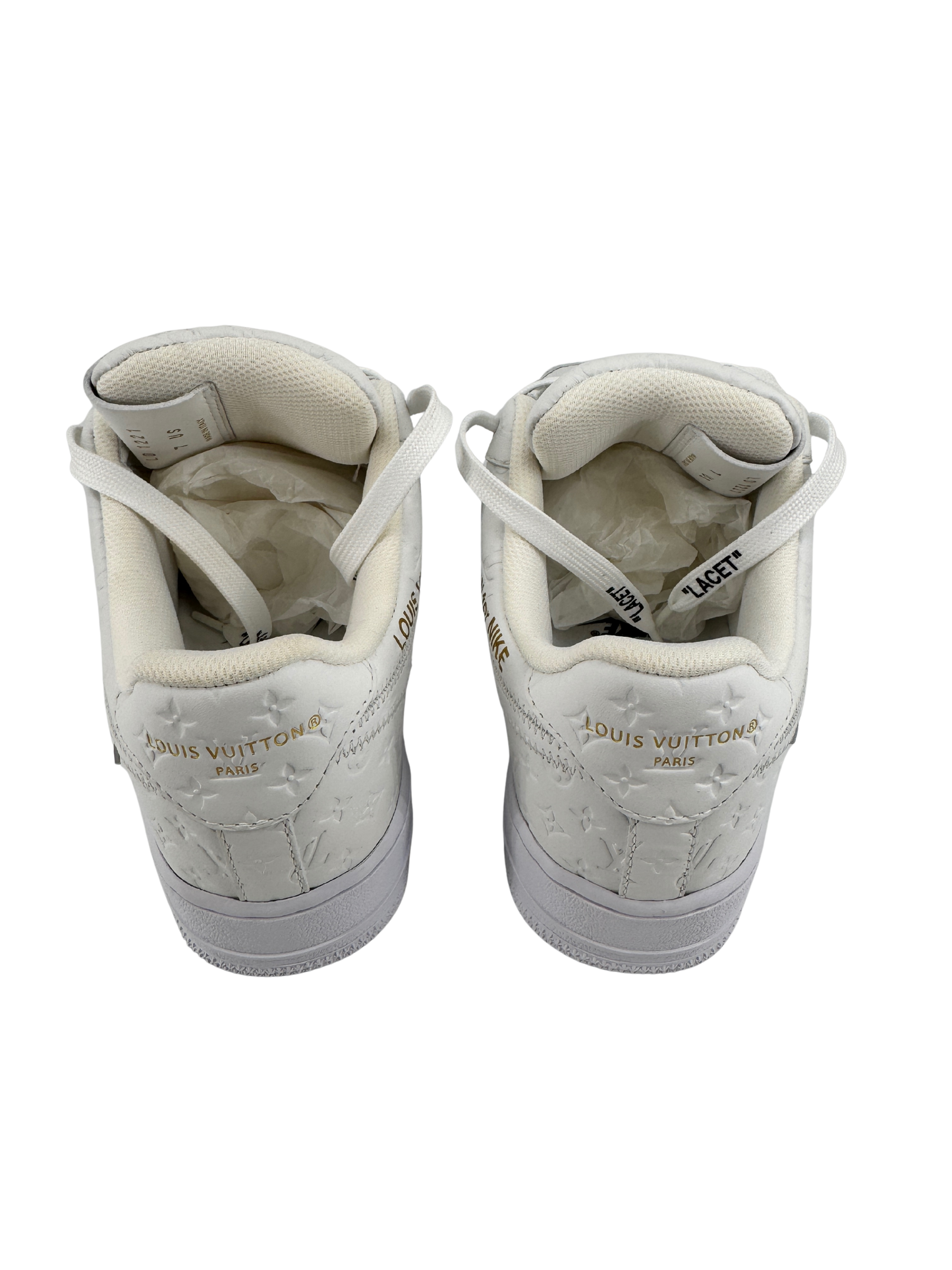 Sneakers Louis Vuitton x Nike Air Force 1 – Édition exclusive en cuir monogrammé blanc (Taille 40)