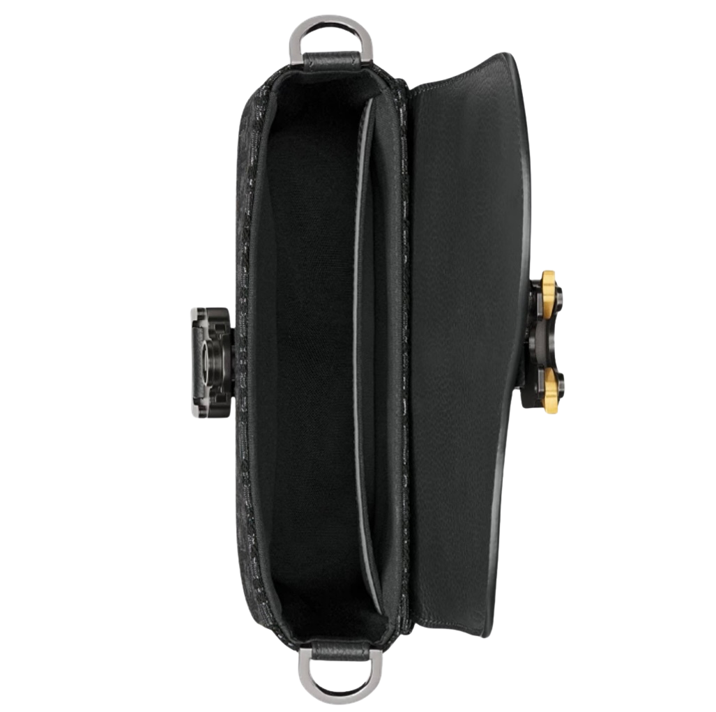 Sac Messenger à rabat Saddle Small Dior — toile jacquard Dior Oblique noire & cuir de veau grainé noir