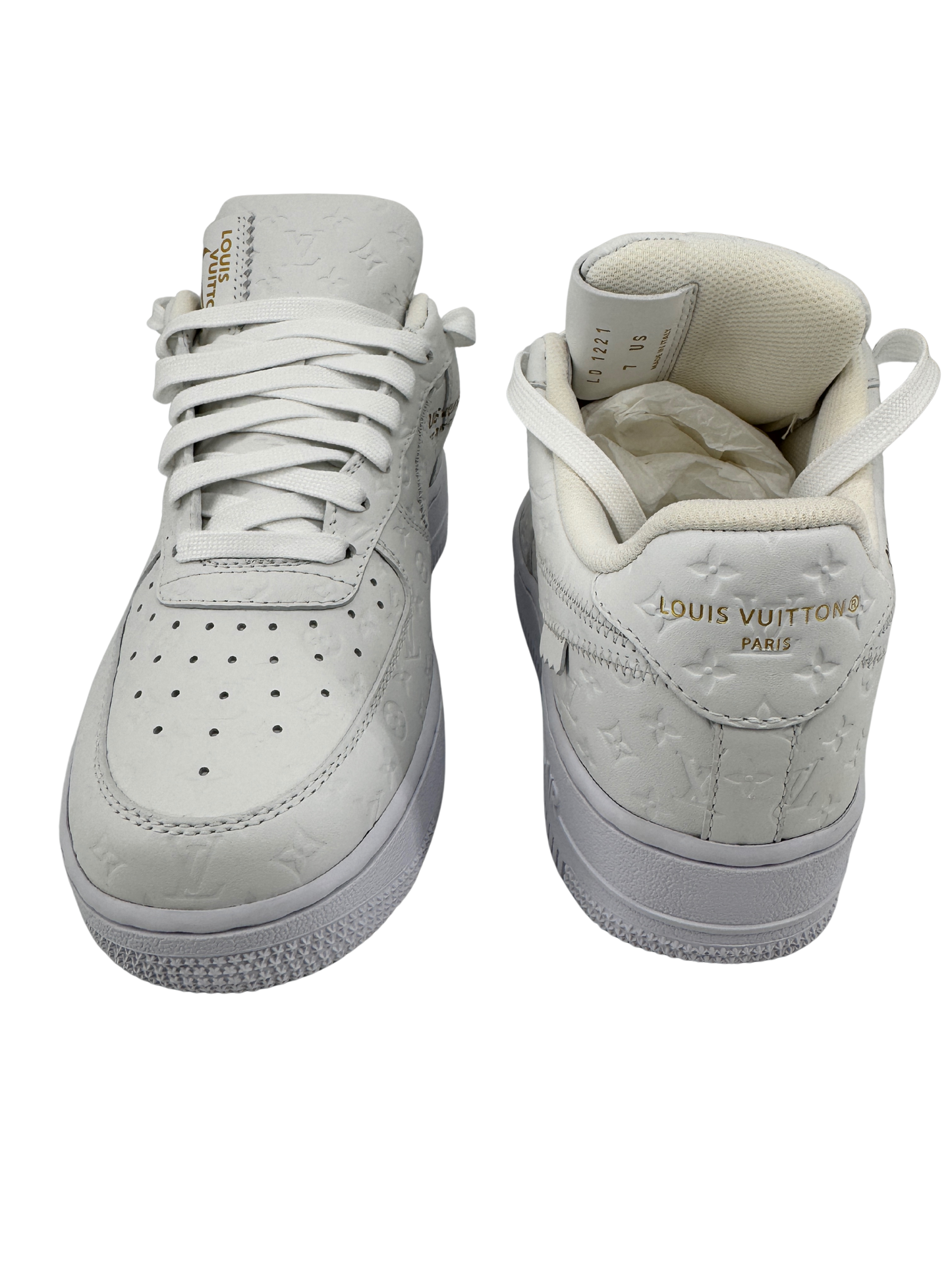 Sneakers Louis Vuitton x Nike Air Force 1 – Édition exclusive en cuir monogrammé blanc (Taille 40)