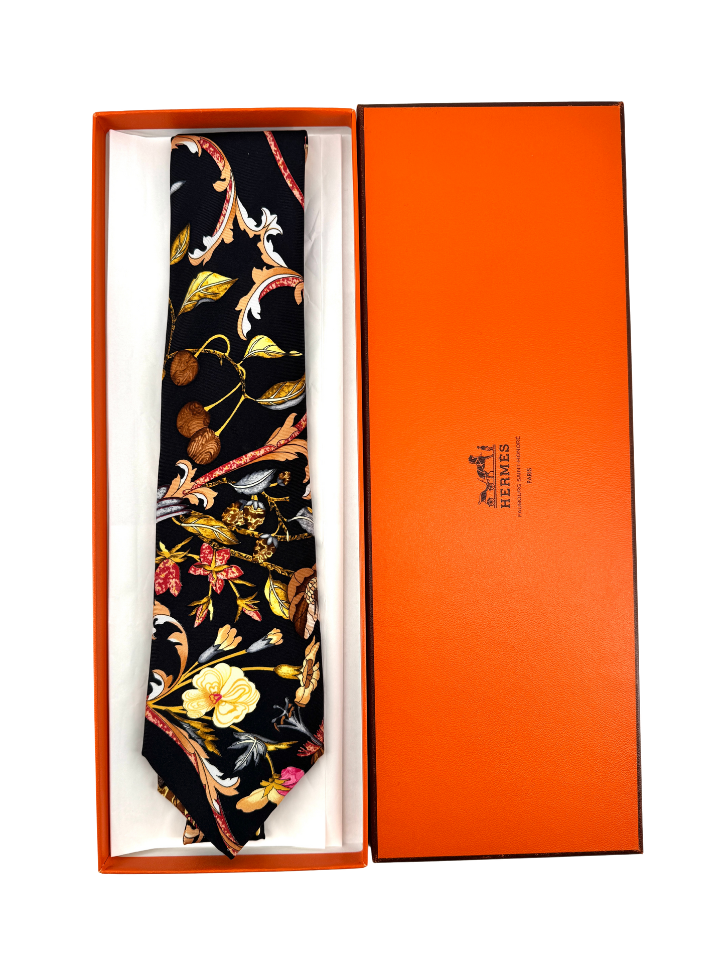 Hermès — Cravate Soie Noir, Jardin Floral
