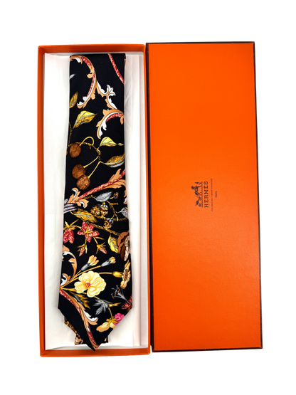 Hermès — Cravate Soie Noir, Jardin Floral