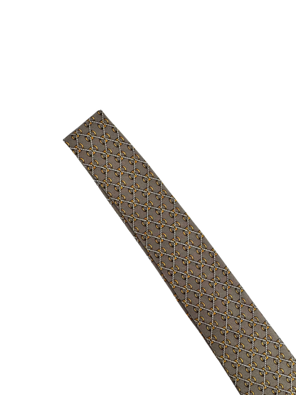 Cravate Hermès en twill de soie Made in France – décor « chaînes & maillons » sur fond gris souris