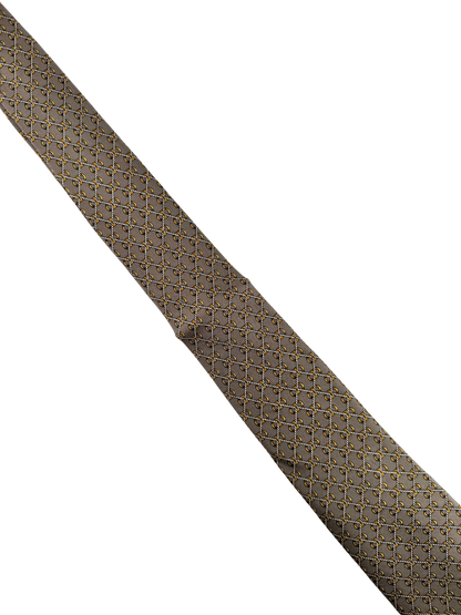 Cravate Hermès en twill de soie Made in France – décor « chaînes & maillons » sur fond gris souris