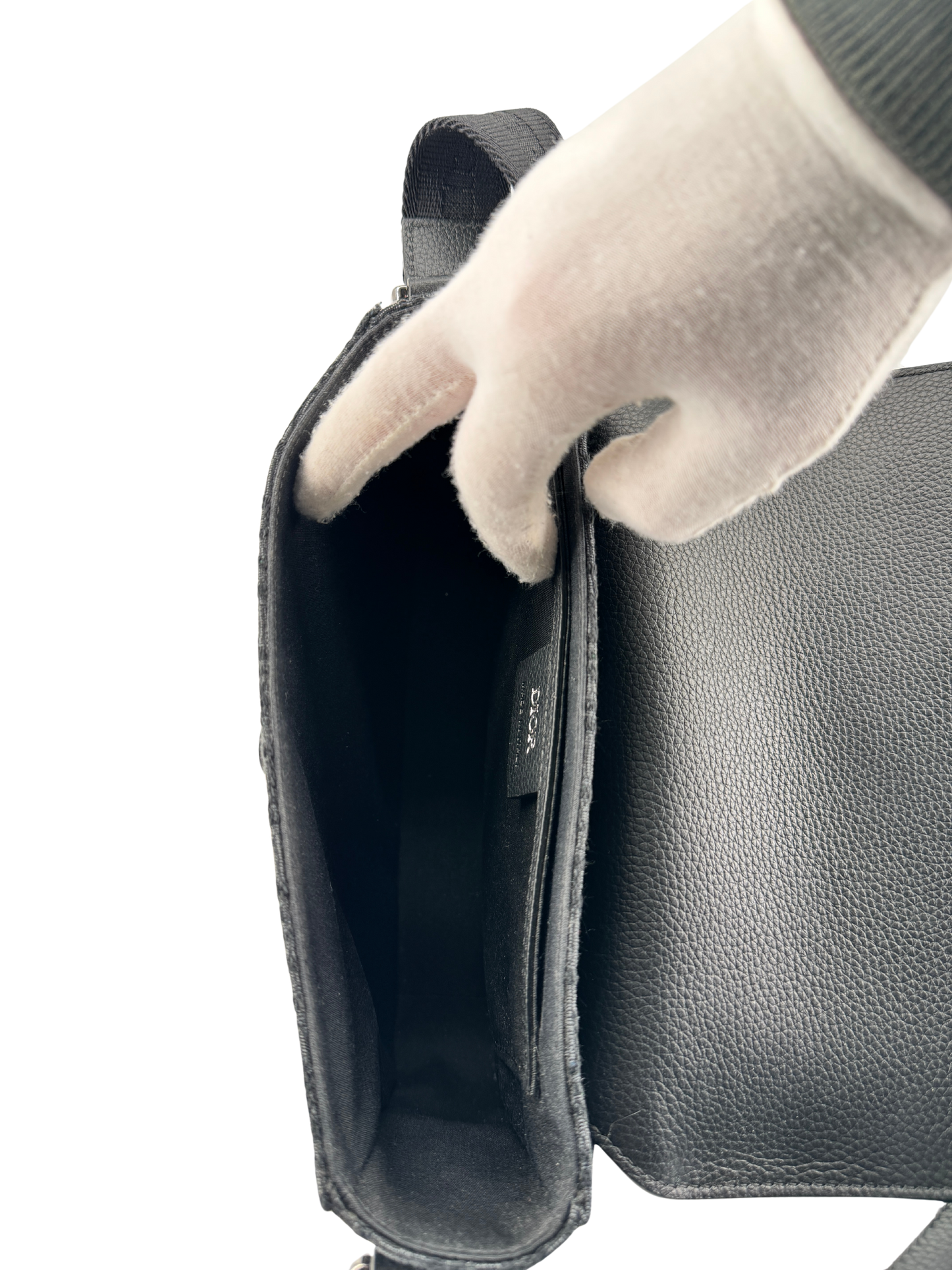 Sac Messenger à rabat Saddle Small Dior — toile jacquard Dior Oblique noire & cuir de veau grainé noir