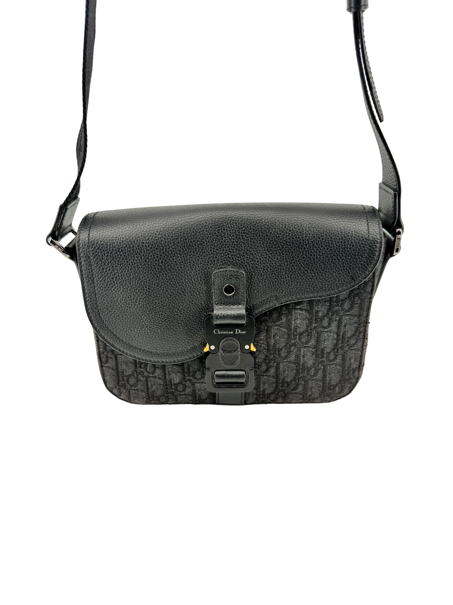 Sac Messenger à rabat Saddle Small Dior — toile jacquard Dior Oblique noire & cuir de veau grainé noir