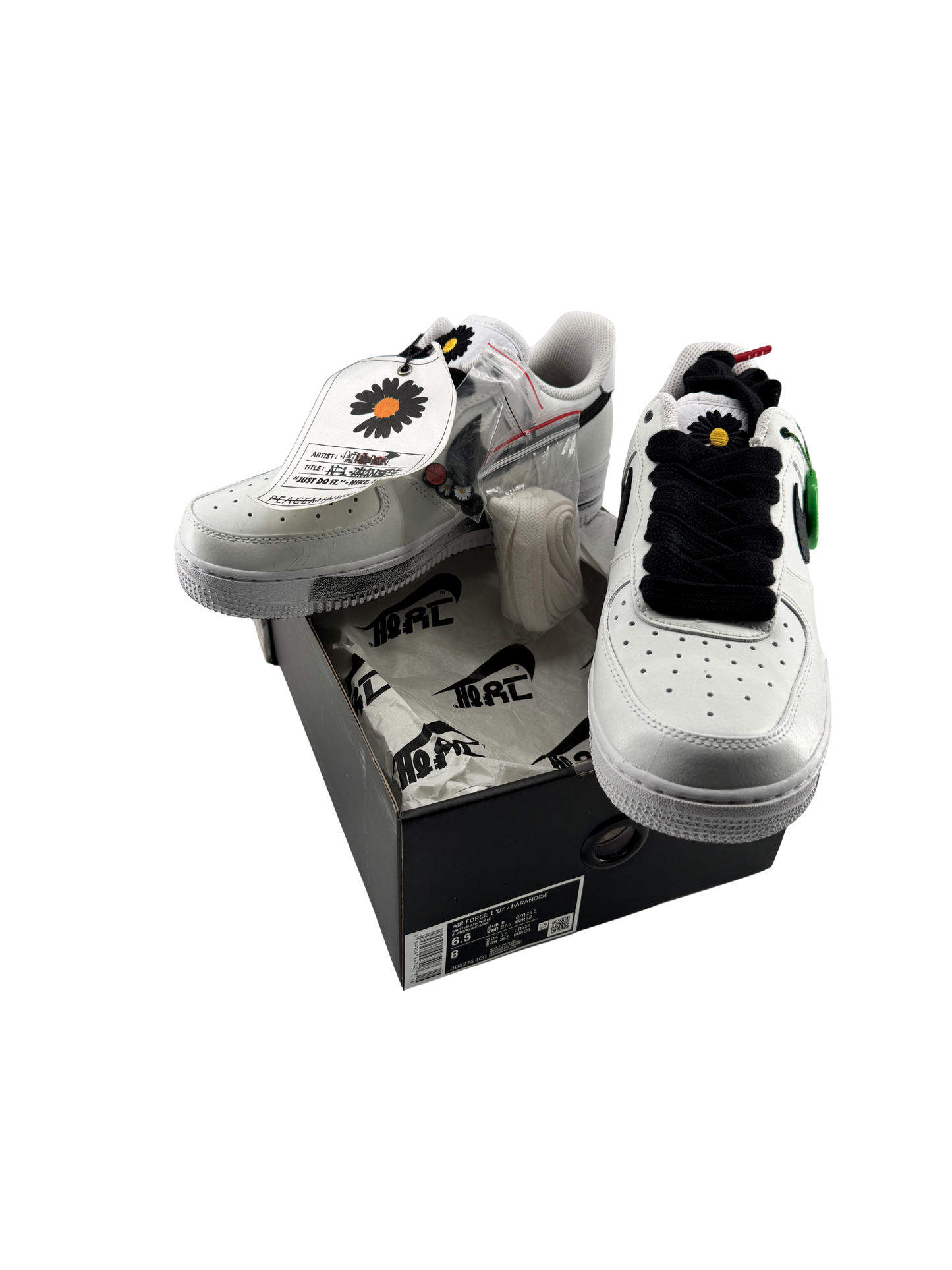 Nike x G-DRAGON (PEACEMINUSONE) — Air Force 1 Low “Para-Noise 2.0” cuir enduit blanc & swoosh noir (2020) | Réf. DD3223-100