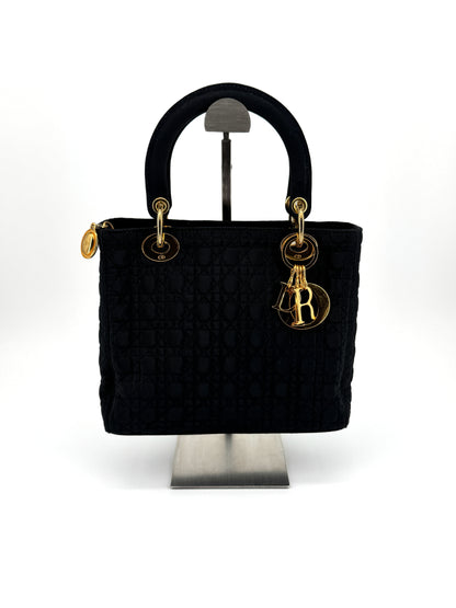 Sac Lady Dior en Nylon Bleu Marine Cannage – John Galliano