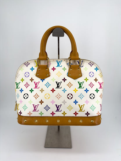 Louis Vuitton Alma Multicolore par Takashi Murakami — Toile Monogram Blanc, Cuir Naturel Clouté, Édition 2004
